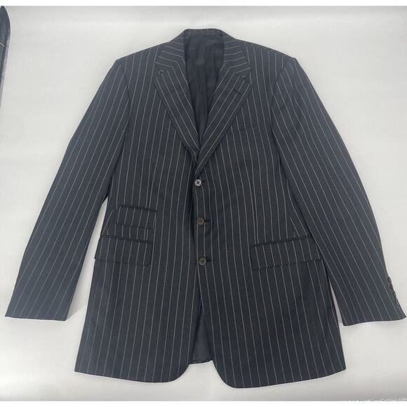 Ralph Lauren Purple Label 3 Piece Suit Black Wool Stripe 42L Jacket Vest 36 Pant - Picture 2 of 16